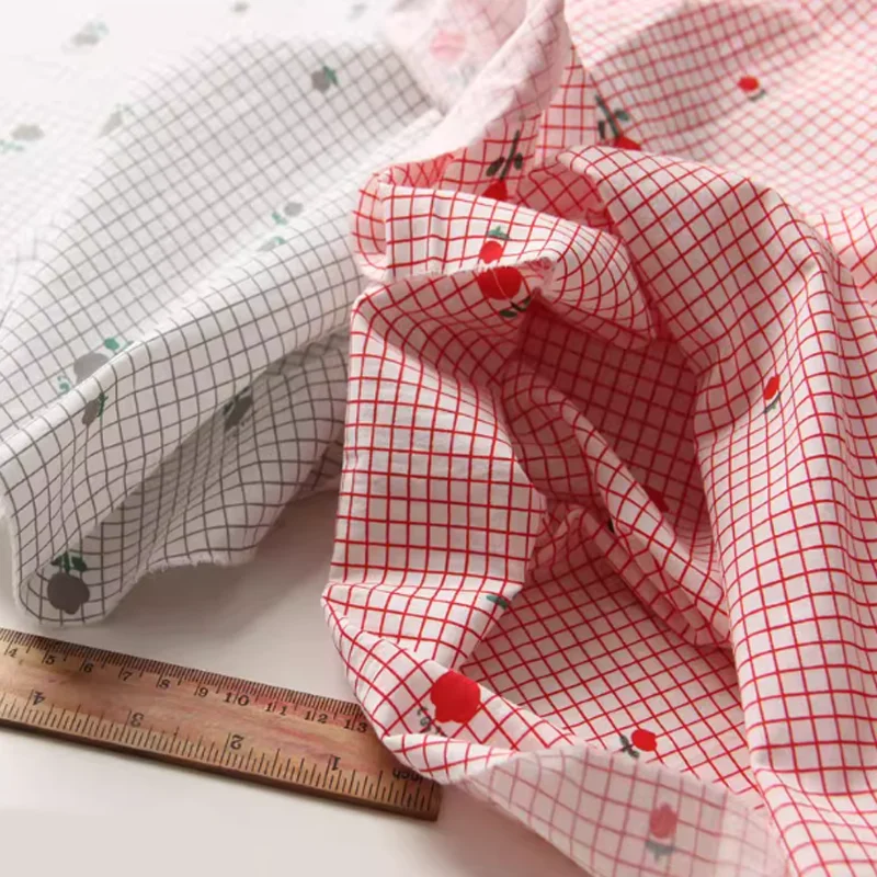 

Thin Cotton Polyester Fabric Checkered Printed Red Gray Cute Pajamas Bed Sheet Pillow Handmade Fabric