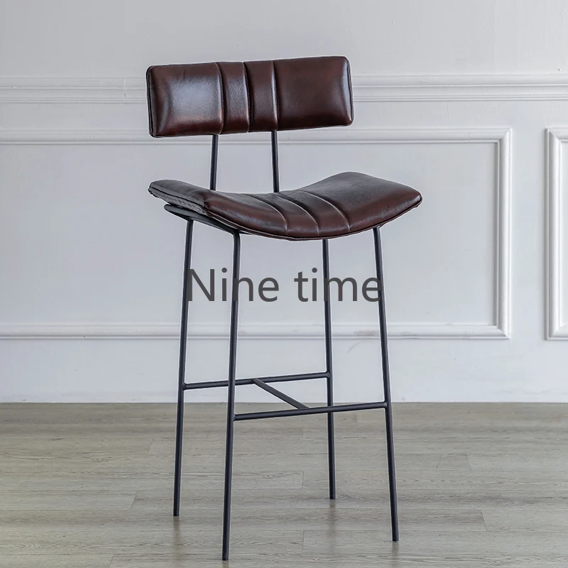 High Vintage Luxury Bar Chair Counter Modern Rustic Accent Leather Bar Chairs Design Ergonomic Sillas Para Comedor Furniture