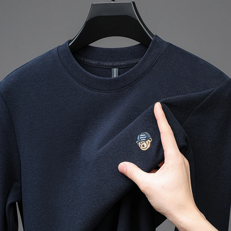 

Роскошная мужская футболка с длинными рукавами, нескользящая, дышащая, с вышивкой, теплая, простая, элегантная, в британском стиле, осенняя повседневная мужская футболка