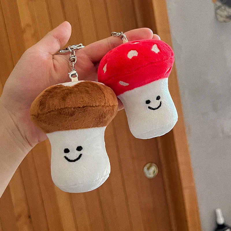 new Funny Mushroom figurine backpack pendant keychain creative cute cartoon plush toy keychain bag decoration lifelike doll