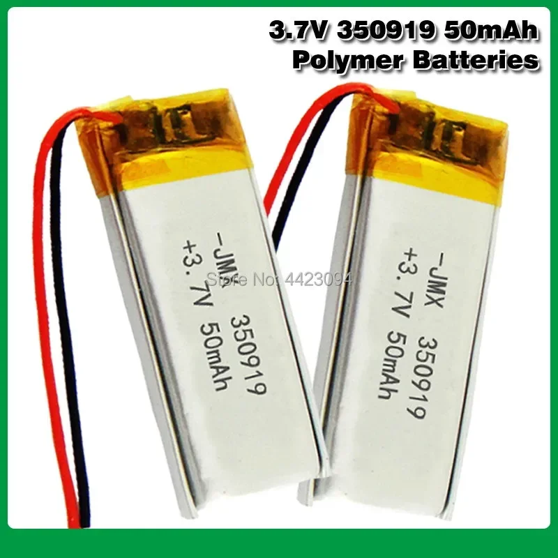 3.7V 50mAh Li-ion Battery 350919 Lithium Polymer Rechargeable Battery for MP3 MP4 MP5 bluetooth headset smart bracelet