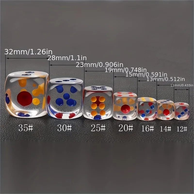 5/10pcs Classic Transparent Six-Sided Dice, 14/16/20/25/30/35mm Sizes, Silky Smooth Touch, Perfect For Classic Tabletop Games