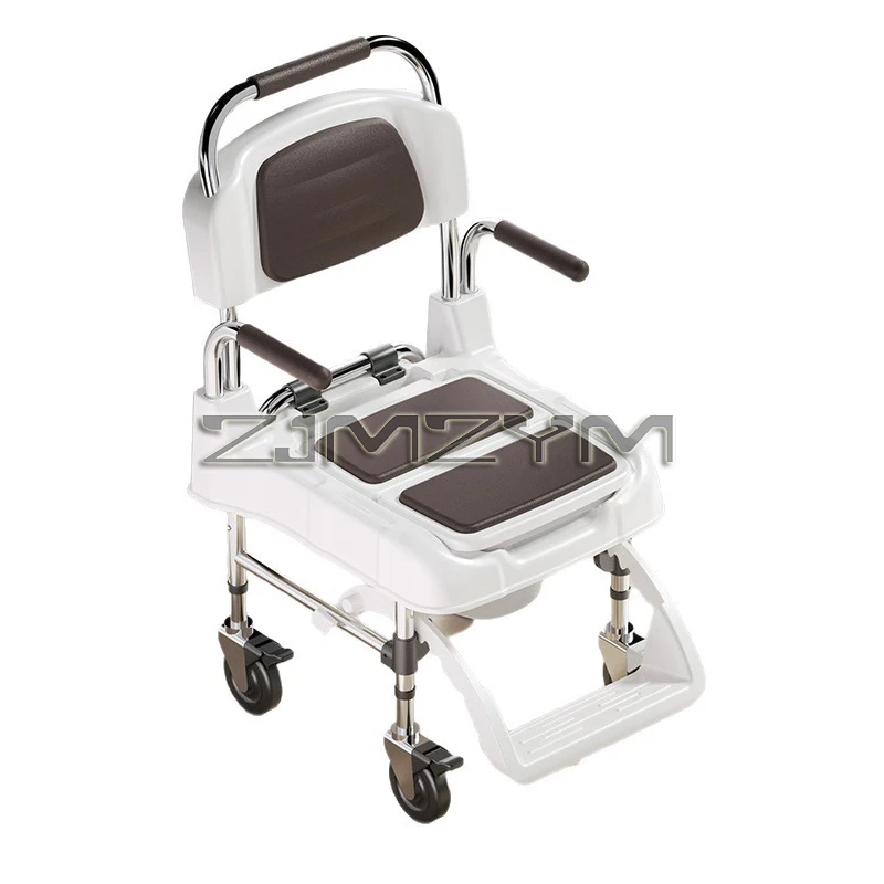 Bedside Commode Chair with Armrests Mobile Stainless Steel Wheelchair Toilet Shower Commode Removable Toilet for Home