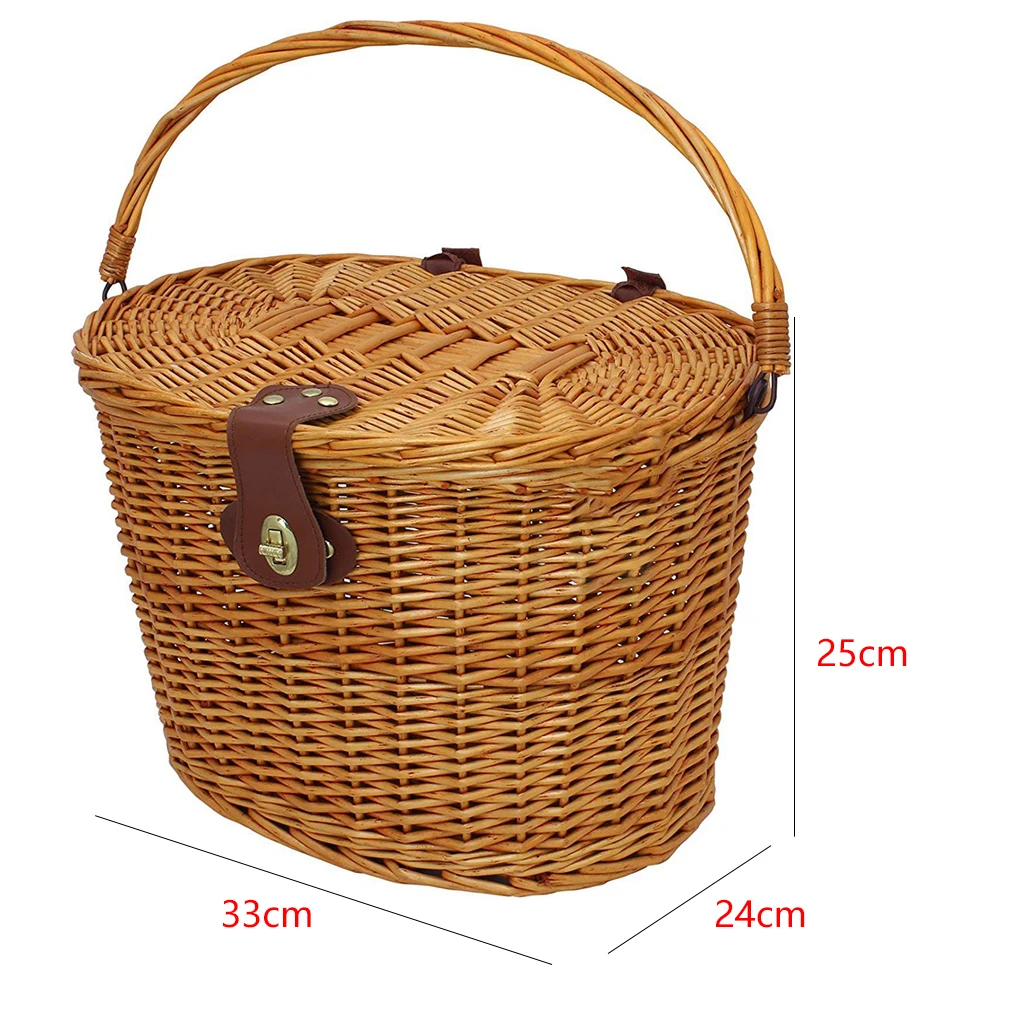 Bike Storage Basket Wicker Woven Vintage Design Bicycle Front Handlebar Adjustable Basket Container