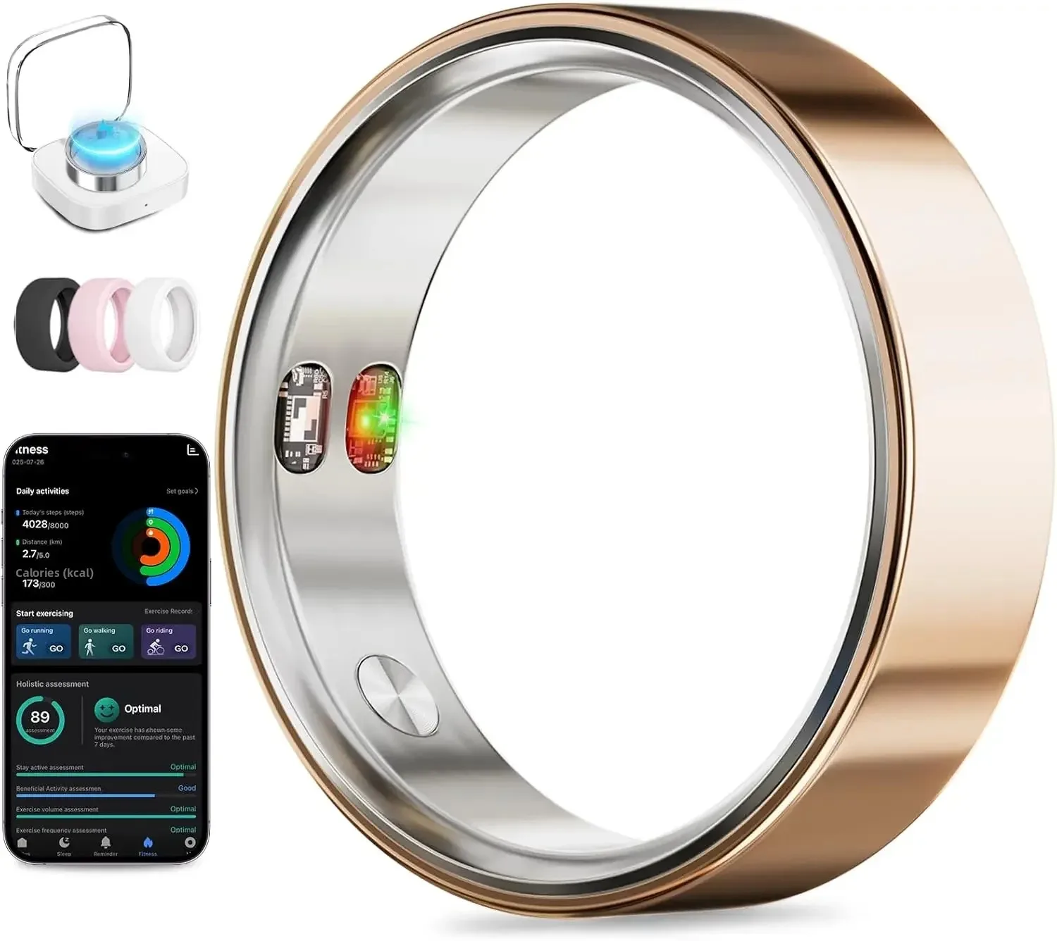 

QINO 2026 Smart Ring with Vibration Call Notification Reminder for Men Stainless Steel Health Heart Rate Monitor Vibrating Alarm