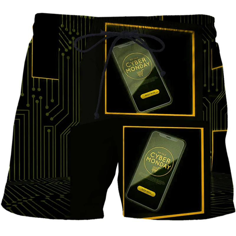 Zomer Board Shorts Ademend 3D Gedrukt Heren Shorts Zwembroek Ai Technologie Patroon Shorts Surf Snel Droog Strand Broek