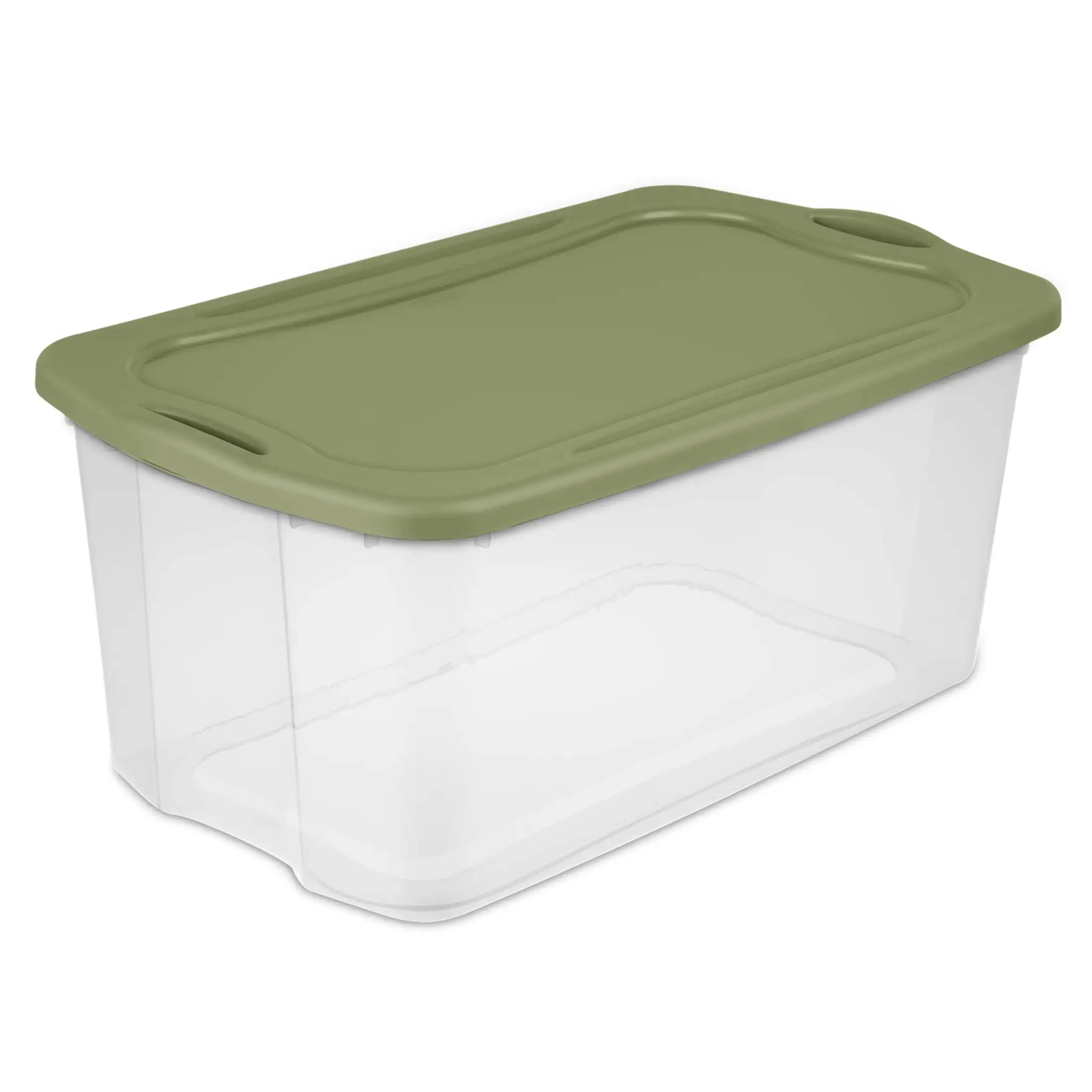 

120 Quart Ez Carry, Clear Plastic Storage Bin, Full-Grip Handles, Green