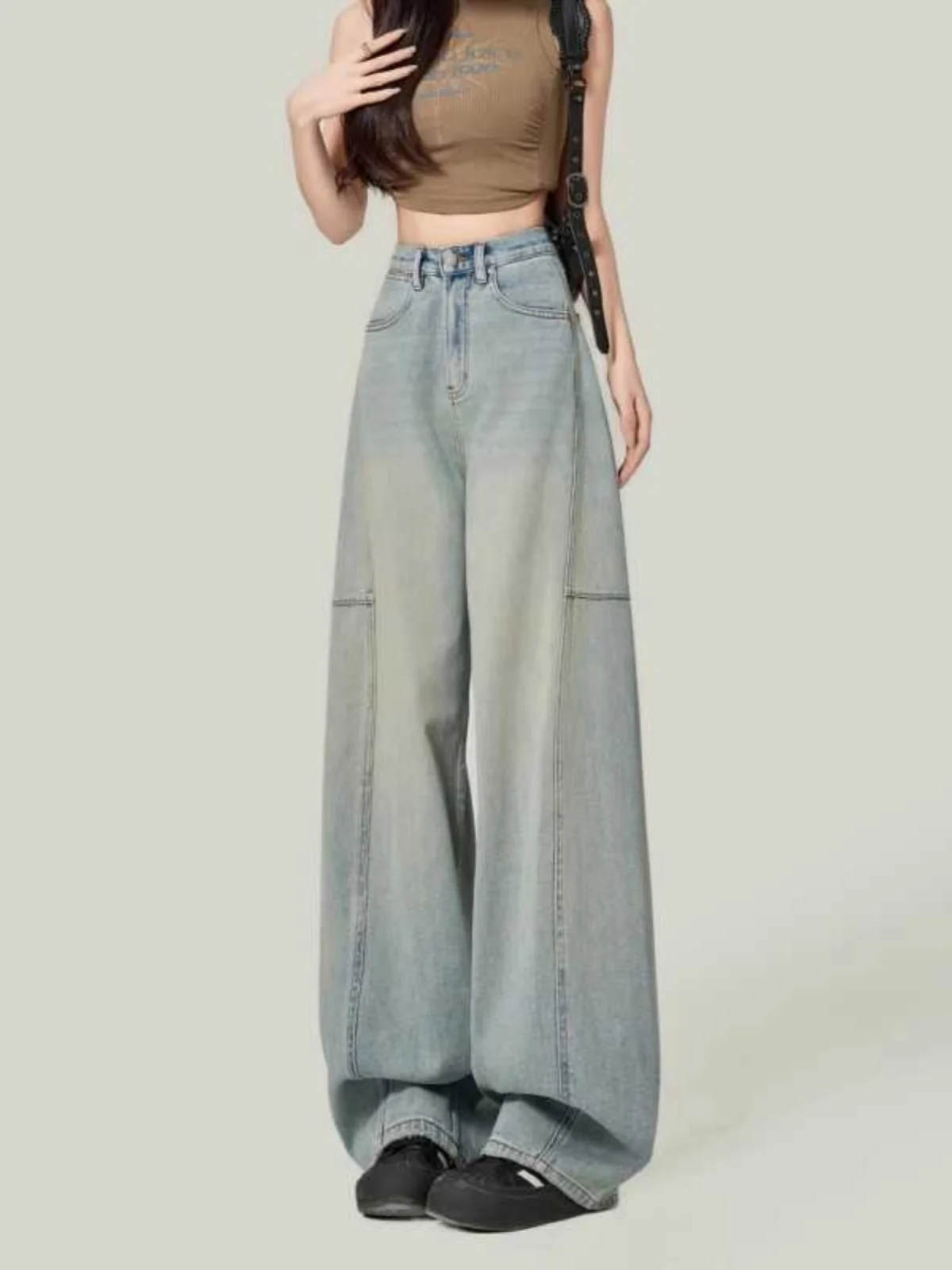 

American Style Wide Leg Jeans High Waist Floor Length Women plus Size Fat MM Loose Slimming Trousers Autumn Season
