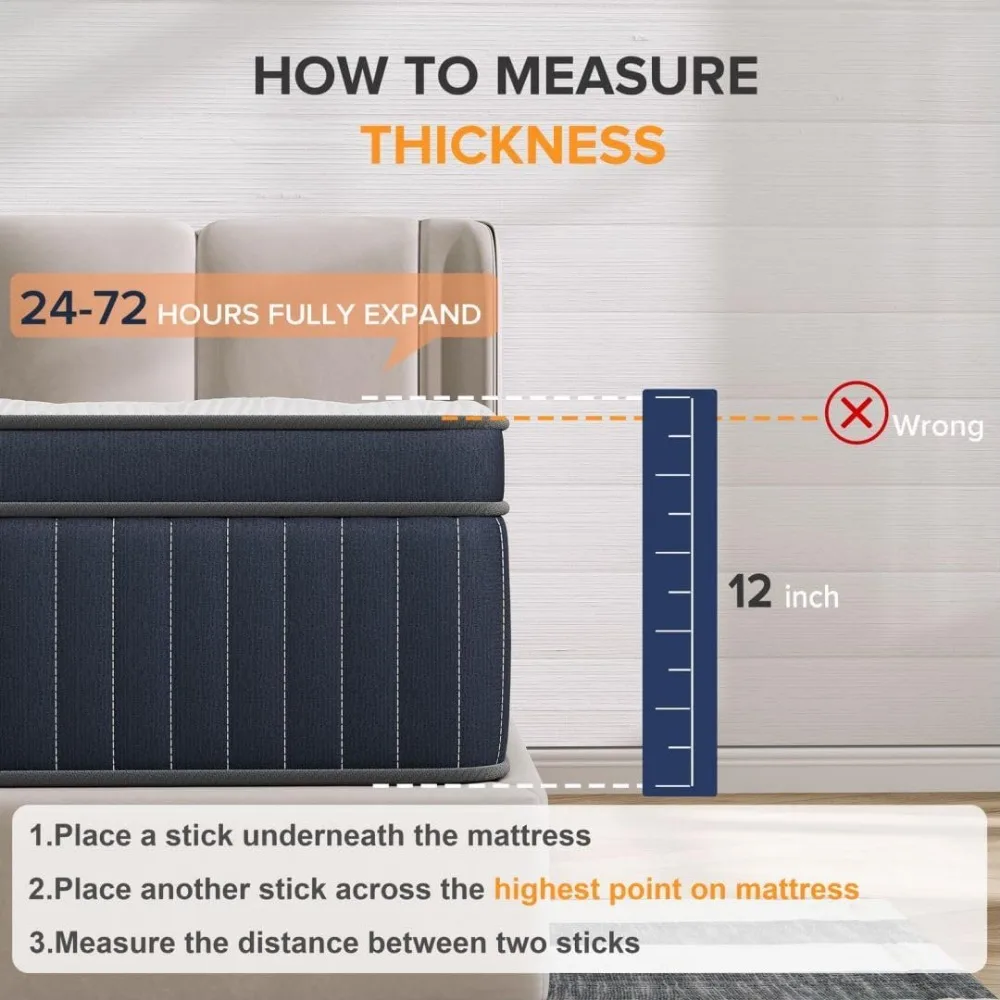 King-Size-Matratze, 12 Zoll mittel feste Hybrid matratze mit Taschen federn und kühlem Gel-Memory-Schaum