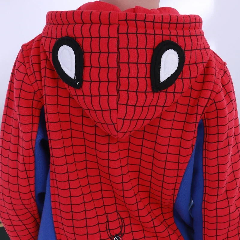 Movie Spider-Man Creative Girls Boys Fleece Coat Pants Autumn and Winter One-piece Hooded Plus Velvet Comfortable