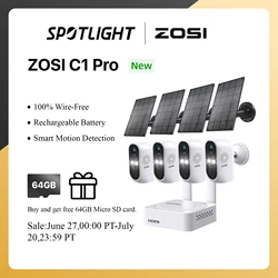 ZOSI 8CH 2K Solar Battery Powered Wireless Security Camera System with 3MP Wire-Free Weatherproof Outdoor Surveillance Cameras