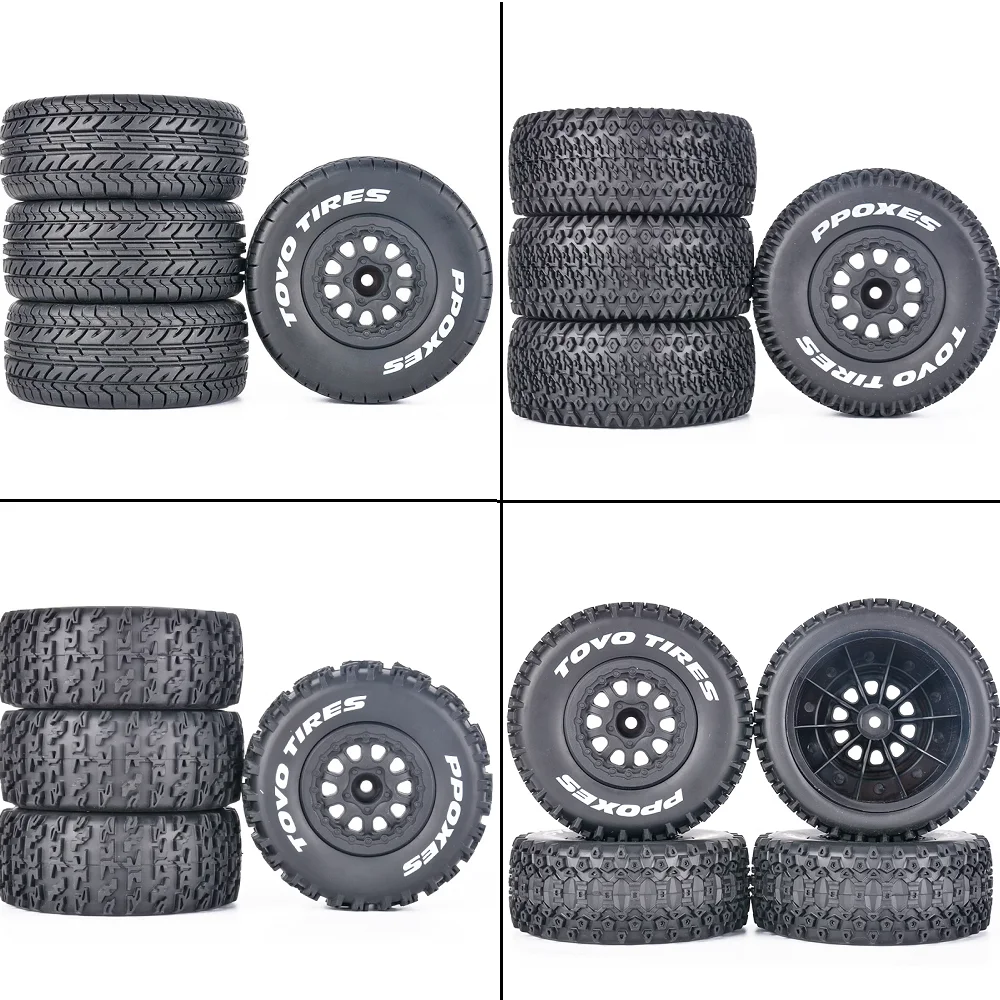 TBSCRC 4Pcs 112mm 1/10 Short Course Truck Tires Tyre Wheel With 12mm Hex For Slash Arrma Senton HuanQi 727 Vkar 10sc Hpi Rc Car