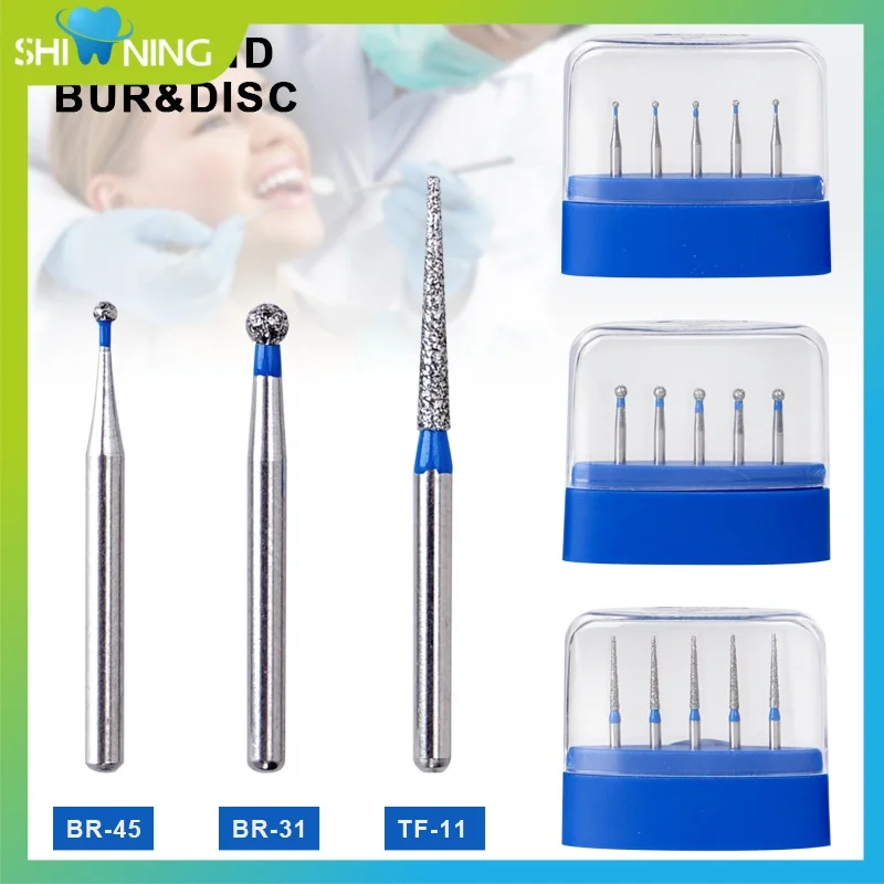 

5 шт., набор стоматологических алмазных боров, насадки для полировки зубов, высокоскоростной наконечник, аксессуары для стоматолога