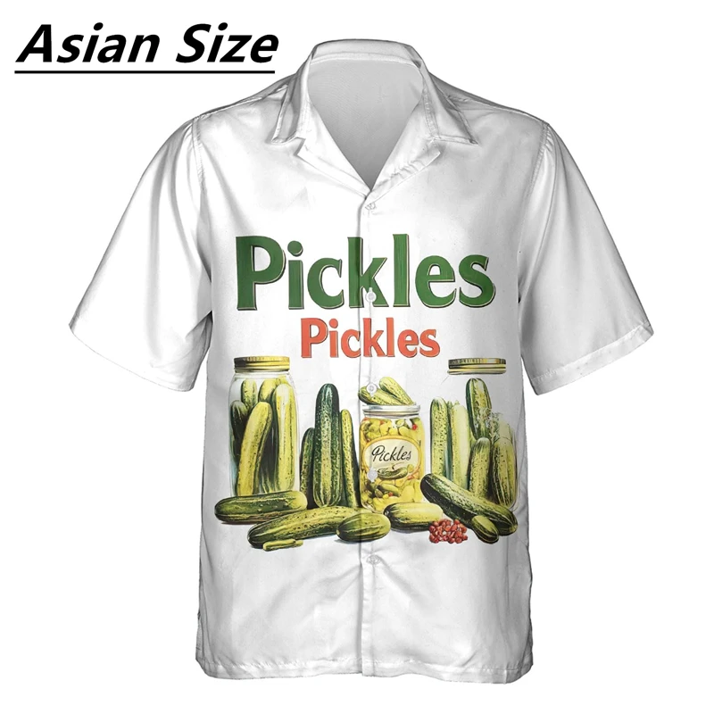 Funny Pickled Cucumbers Pattern Shirts Summer Fashion Short Sleeve Personality 3D Printed Blouse Loose Streetwear Harajuku Shirt