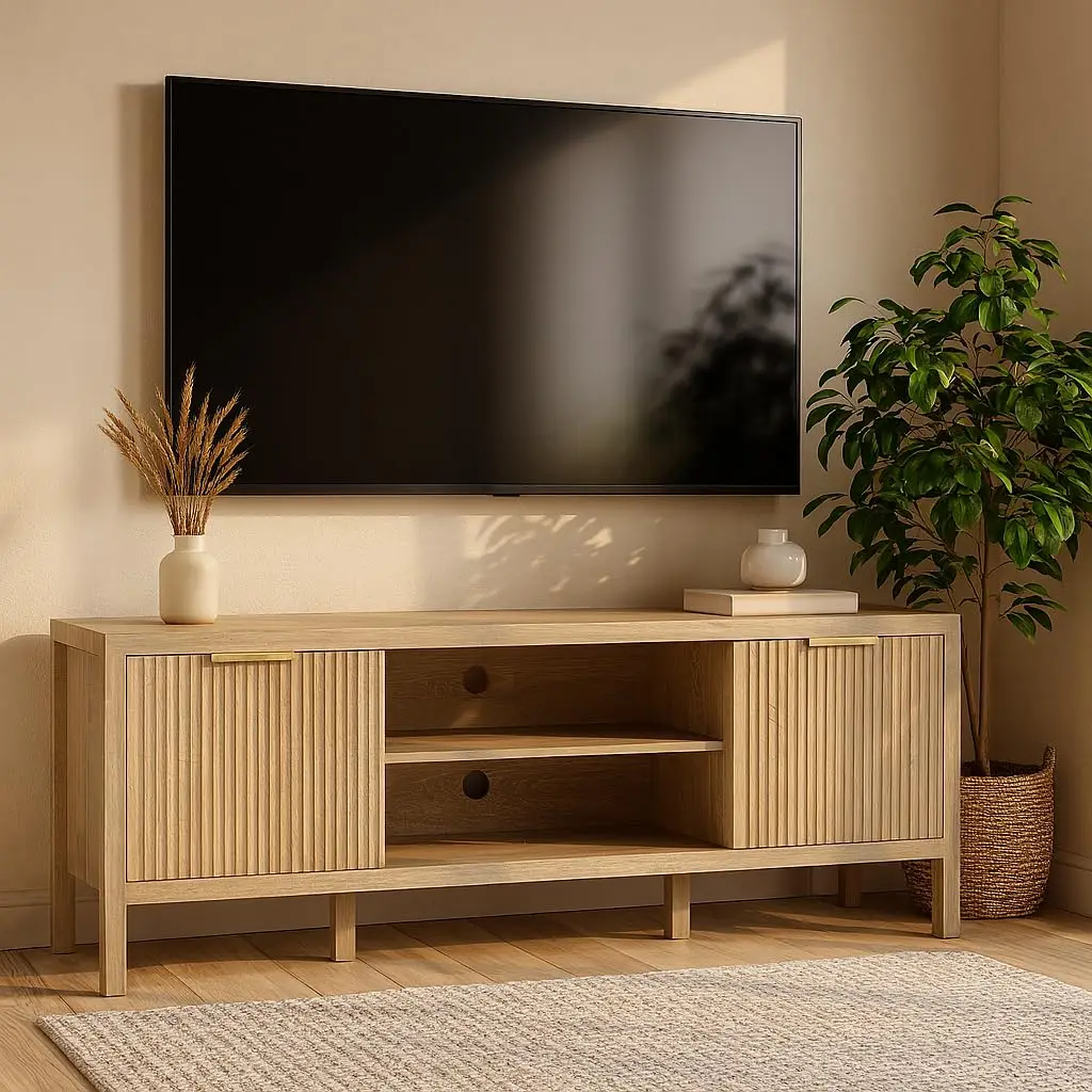 Oak TV Stand for TVs up to 65 Inch,Farmhouse TV Stands for Living Room & Bedroom,Mid Century Modern TV, Customized