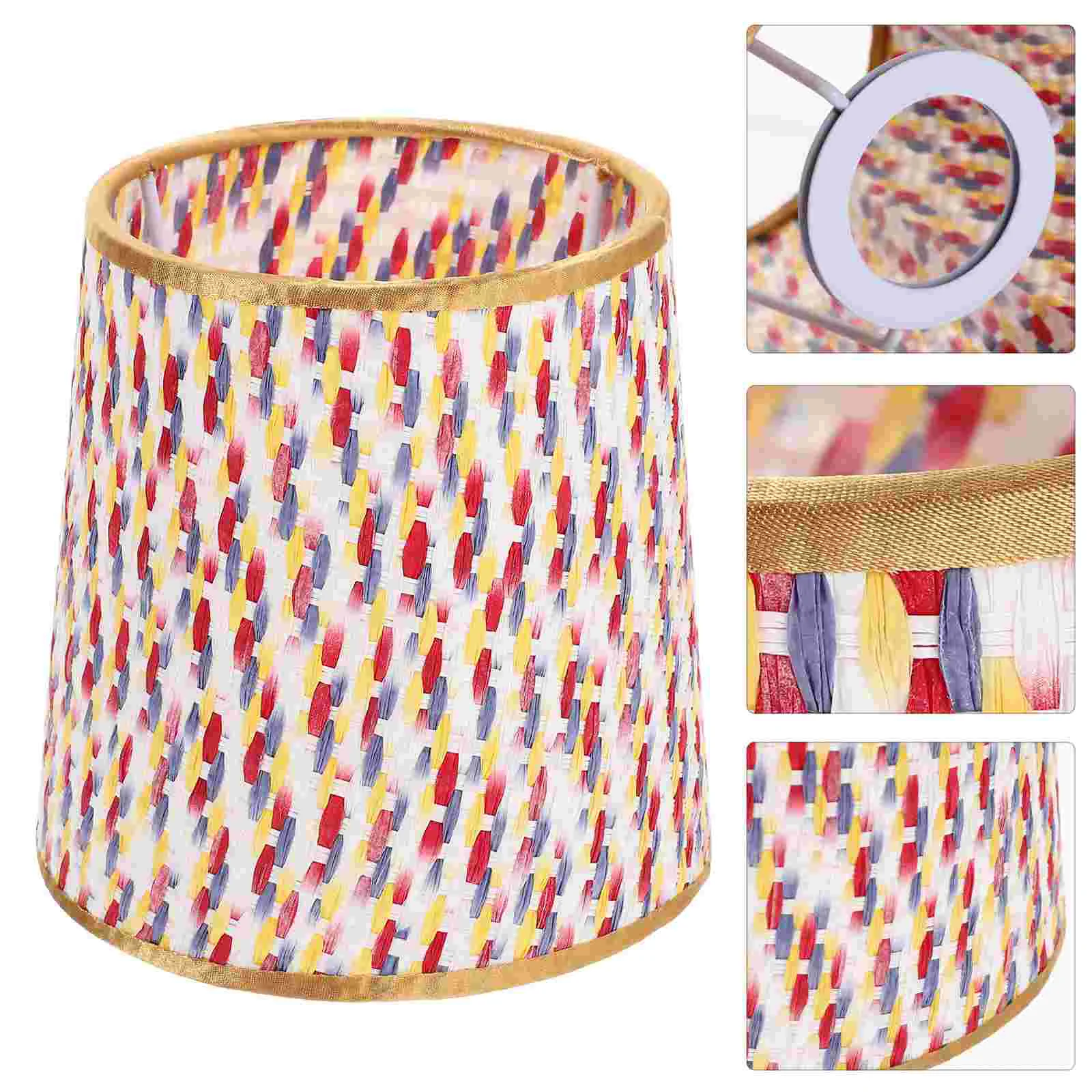 

Pvc Fabric Lampshade Shell Bedroom Colorful Woven Tapered Table Light Covers Girl Home Replacement Iron Fixture
