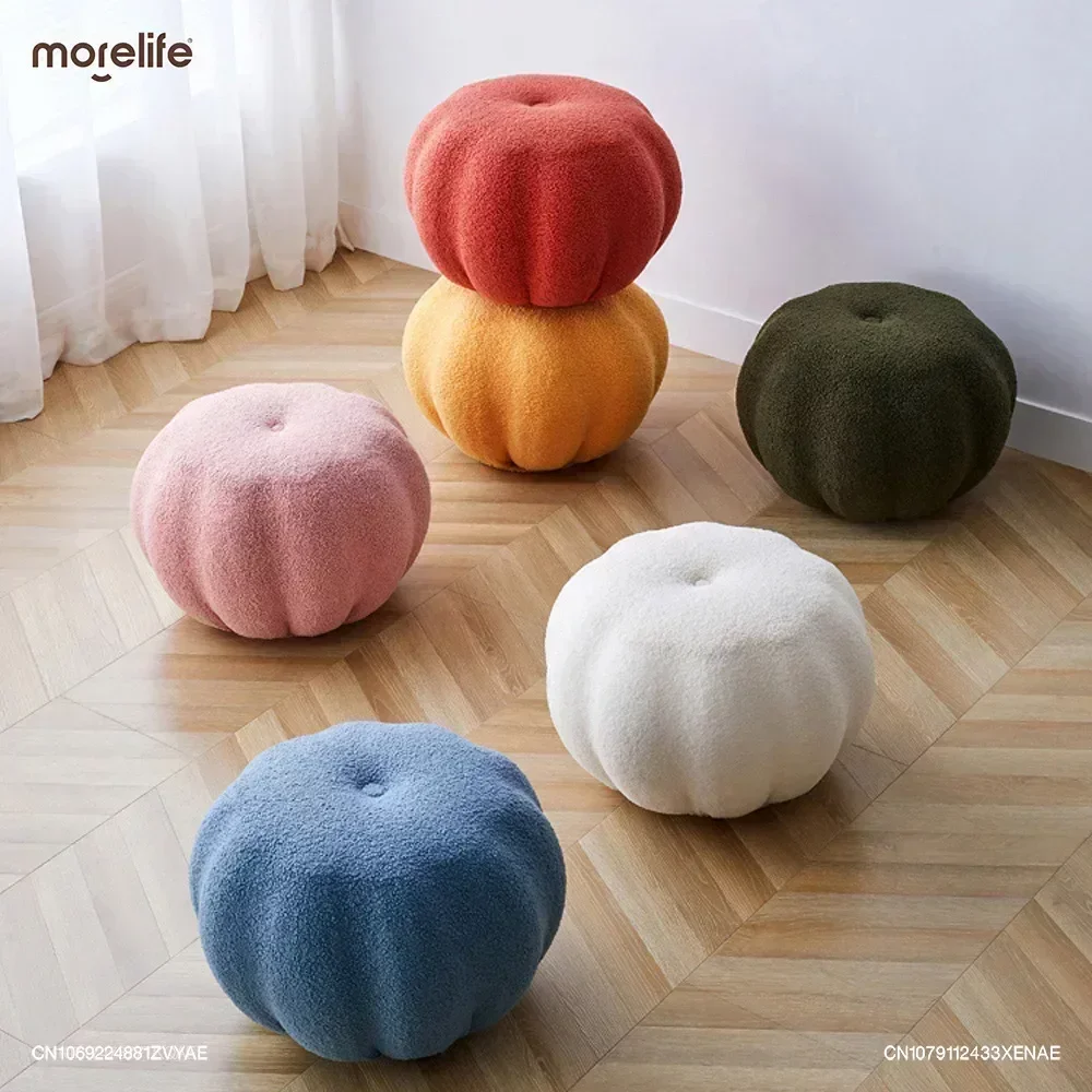 Creative Pumpkin Cashmere Shoe Changing Stool Kawai Living Room White Round Footstool Dressing Ottomans Home Furniture F01+