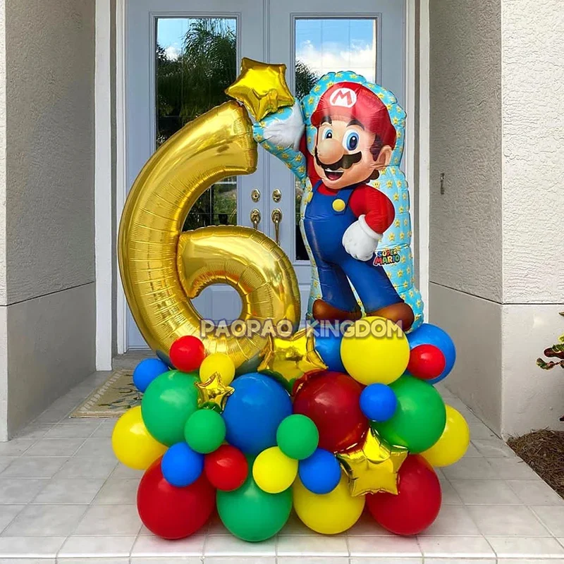 Super Mario Foil Balloons Arch Garland Kit Latex Balloons Number Balls Mario Birthday Party Baby Shower Decoration Gift Toys