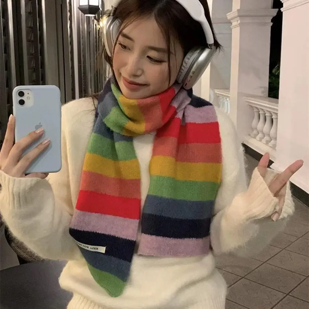 Szaliki kaszmirowe damskie 2025 Y2K w paski, dziergane wełniane szaliki damskie zimowe grube cieplejsze długie szaliki modne koreańskie chusty i okrycia