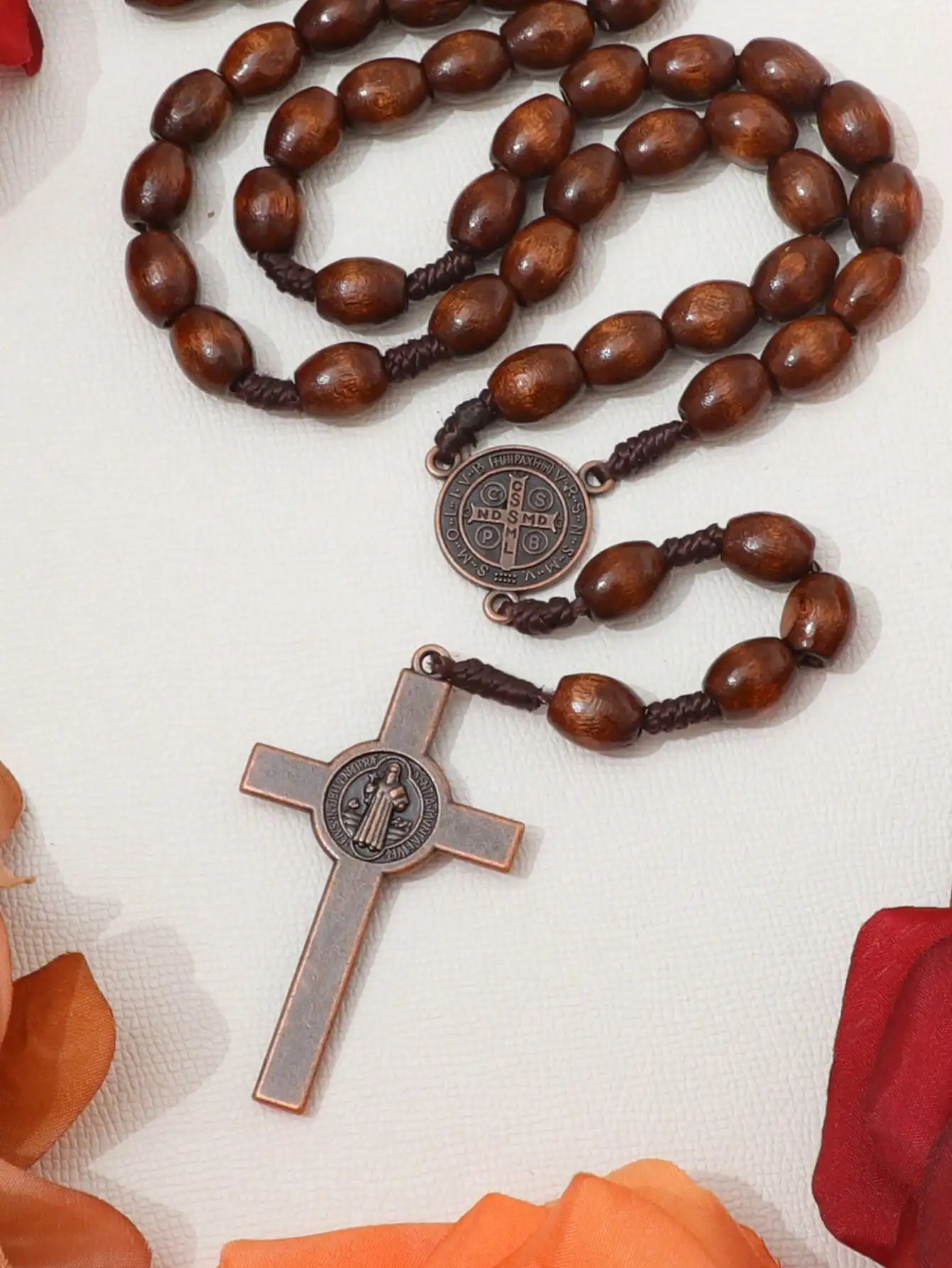 الكاثوليكية خرزات خشبية قلادة للنساء الصليب الصليب قلادة حبل مضفر سلسلة عقد خرز الرجال مجوهرات الصلاة الدينية