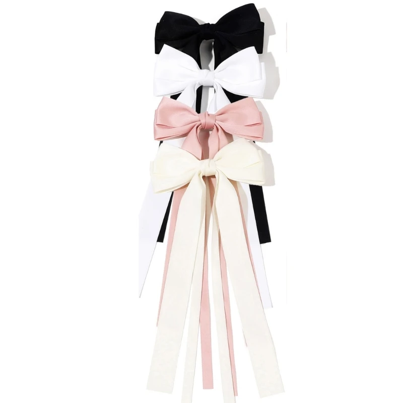 4PCS Sweet Hair Clip Harajuku Ribbon Bowknot Spring Hair Clip for Ponytail Braids Hairpins for Teens Children