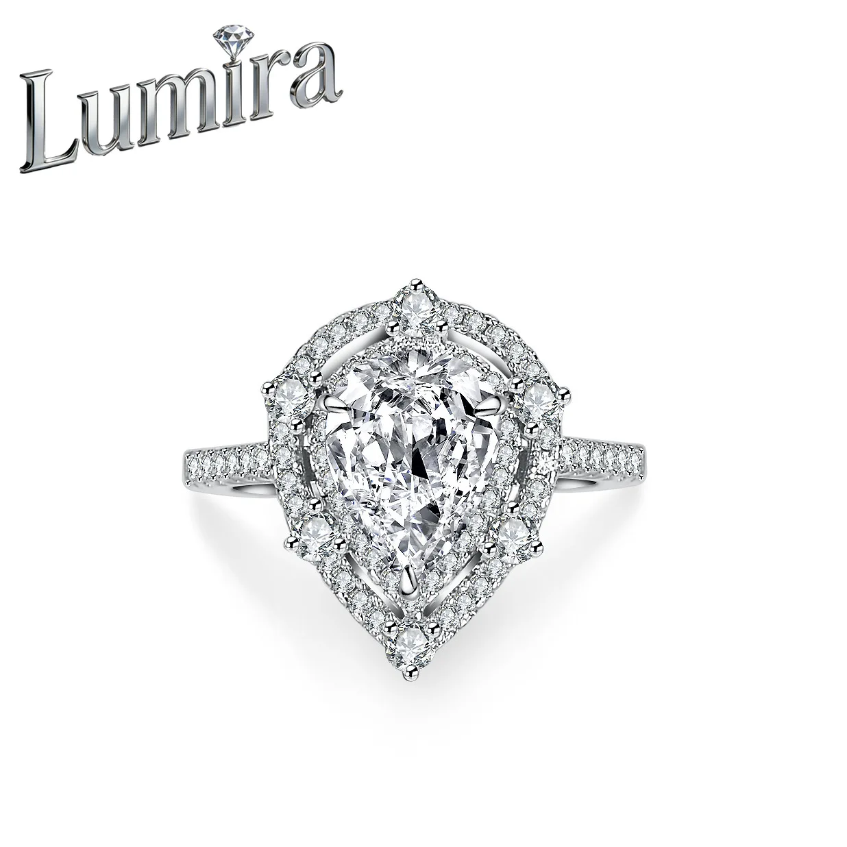 

Lumira Platinum PT950 Moissanite Ring for Women Lavishly Set Pear-Shaped Teardrop Ring 2-Carat Ring