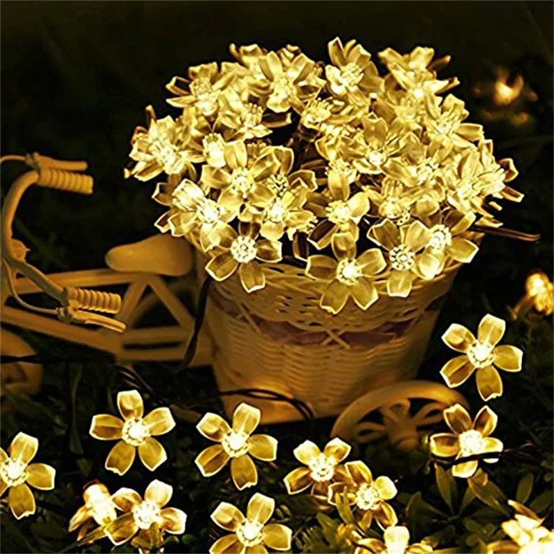 1pc 5/7/12/22M Solar String Sakura Lights 20/50/100/200LEDS Outdoor Waterproof Festival Garden Decorative Lights, image 4