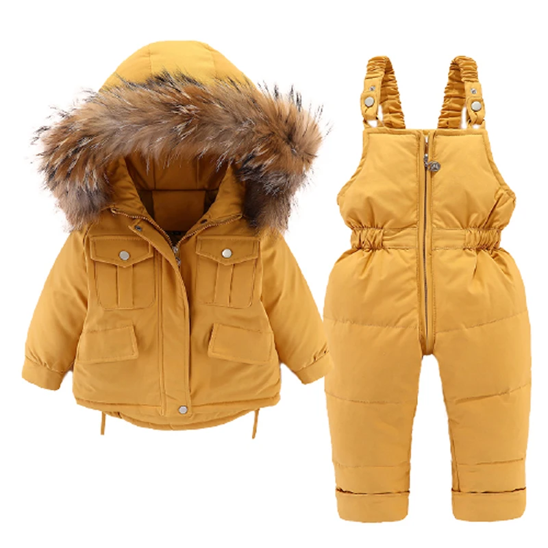 Russia Winter Children\'s Clothing Set Kids Snowsuit Boys Warm Coat Jackets Big Fur Collar Jumpsuit Gilrs Down Parka Overall