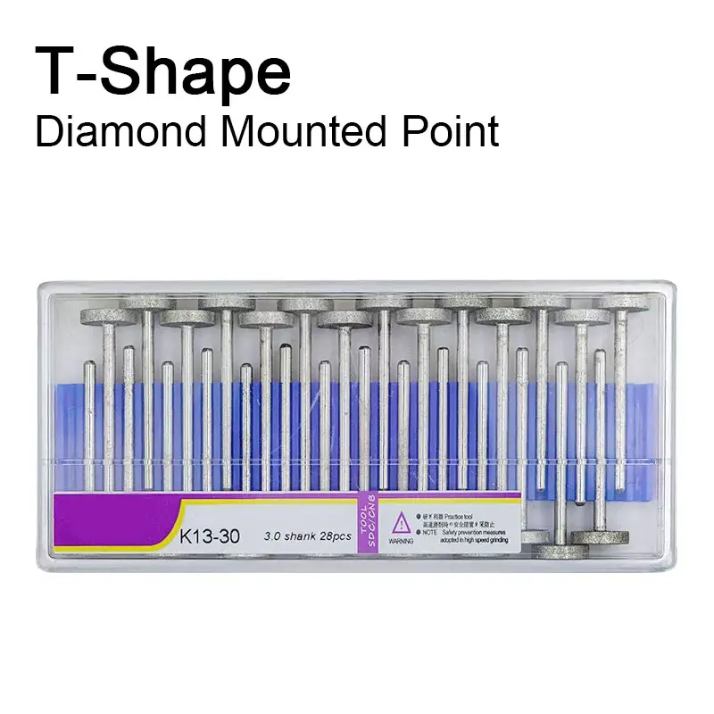 T-Shape Diamond Mounted Points 3.0mm Shank 28pcs/set Grinding Heads Suits For Dremel Rotary Tools