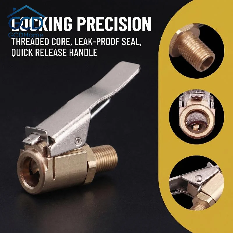 Versatile Brass Locking Tire Air Chuck Clip Adapter Efficient Inflation Nozzle for Car Truck Bike in Garage Workshop