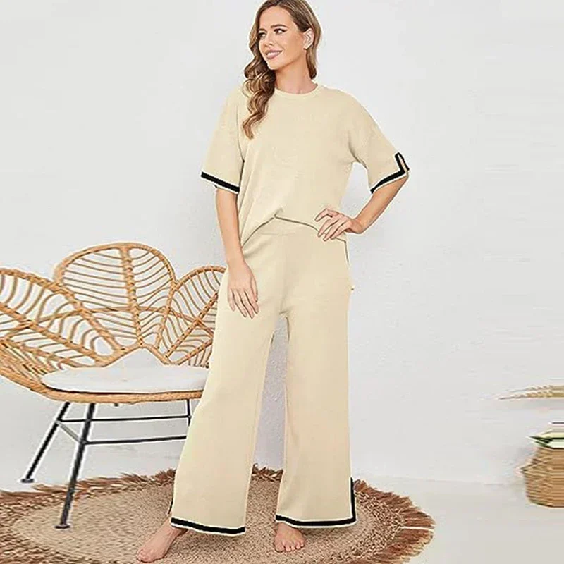 Casual Tops Fashion Summer Casual Short Sleeve Pajama Suit Two Piece Set Ladies Long Pants Sets Outfits for Women Elegant 30314