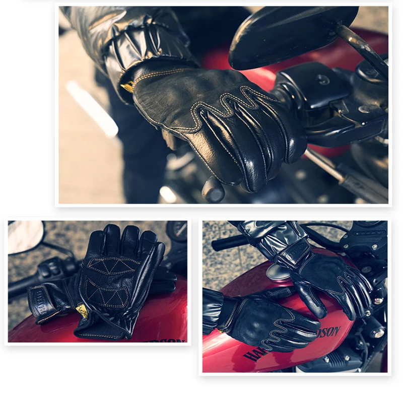 Guantes de moto retro para hombre, guantes de motociclista de cuero, guantes de piel de vaca, antideslizantes, pantalla táctil, resistentes al