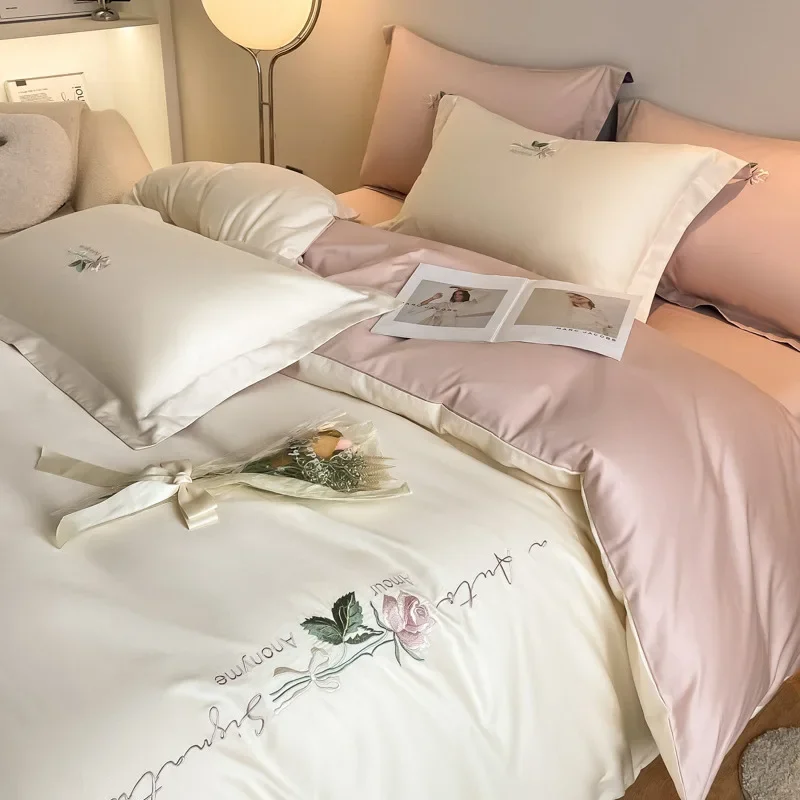 Light Luxury Long-Staple Cotton Bedding Sets Pure Cotton Embroidery Super Soft Bedclothes High Quality Comforter Set for Adults