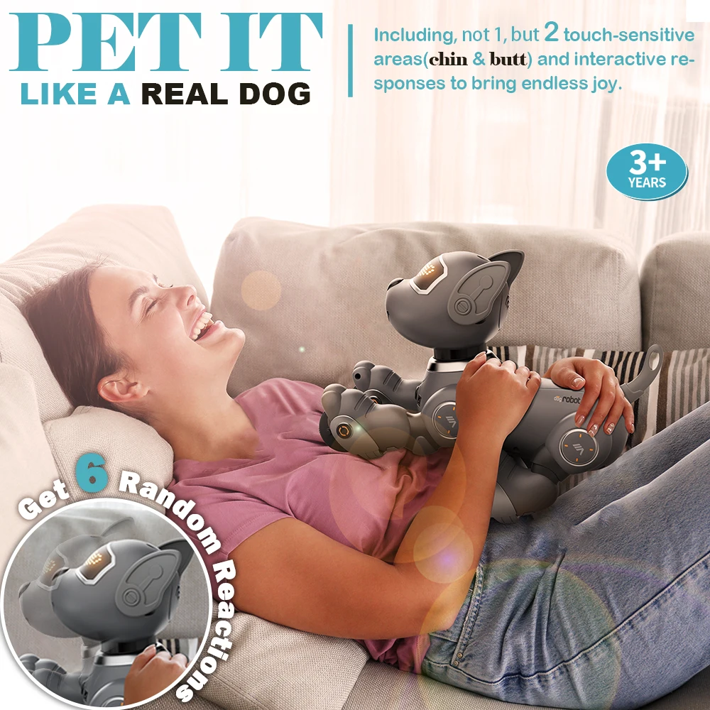 VATOS-Jouet robot pour chien pour enfants, télécommande vocale, capteurs tactiles interactifs pour animaux de compagnie, mode 20 +, jouet robotique pour chiot, garçons et filles