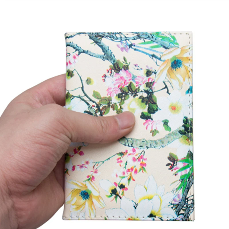 Fashion Flower Passport Cover Men Women PU Leather Portable Travel Credit Card ID Holders Air Tickets Folder Wallet Case