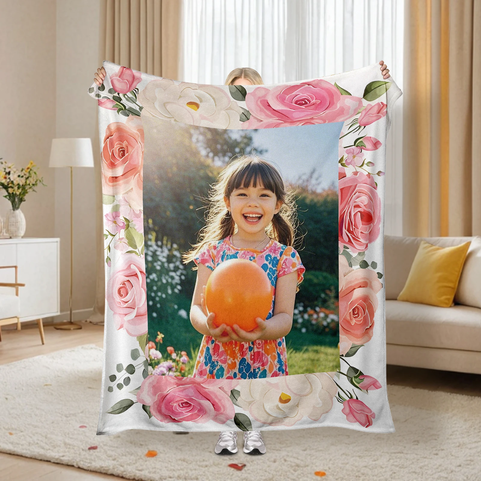 

Customized Gift Blanket For Your Daughter Record Your Daughter's Happy Smile While Playing Sofa Bedroom Camping Lunch Break