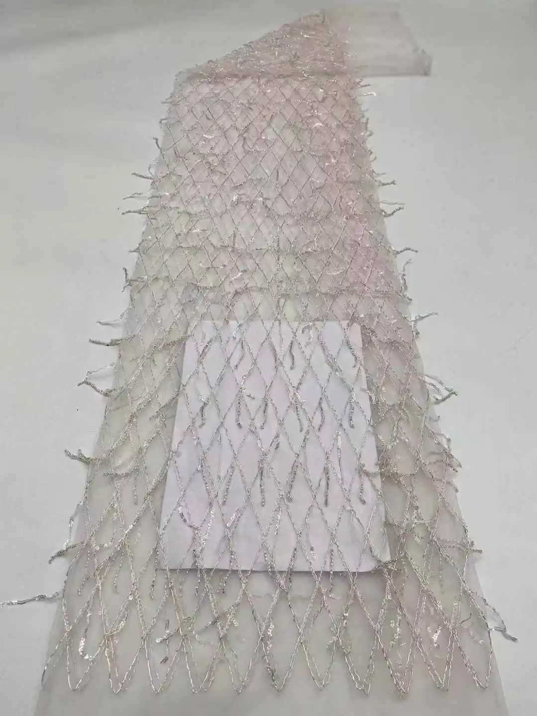 African Beaded Lace Tulle Fabric Heavy Handmade Swiss Sequin Fabric Nigerian Wedding Prom Dress Sew High Quality 2025