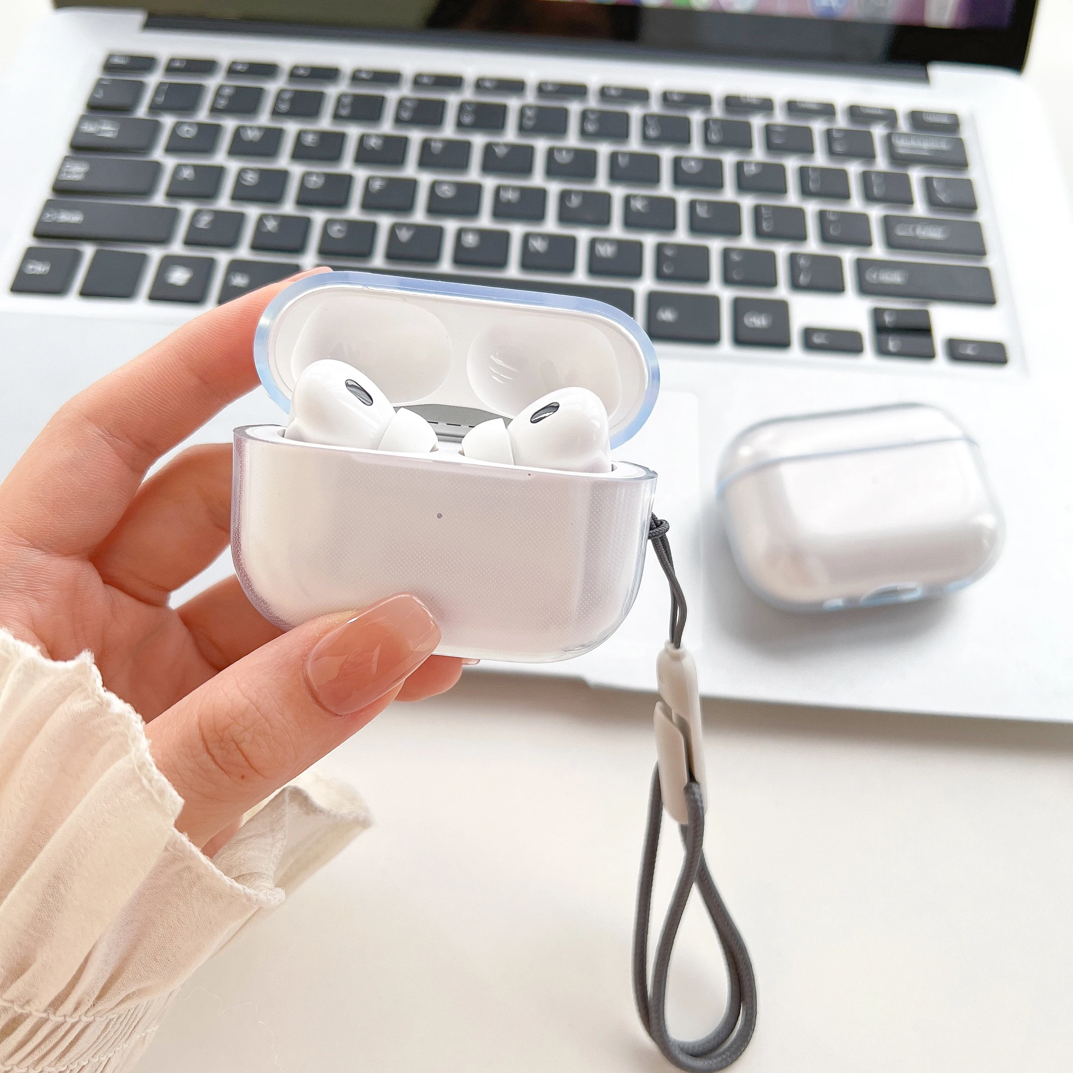 Miękki futerał silikonowy dla Airpods Pro Pro2 2 1 bezprzewodowa przezroczysta osłona ochronna etui z funkcją ładowania przezroczyste etui z liną