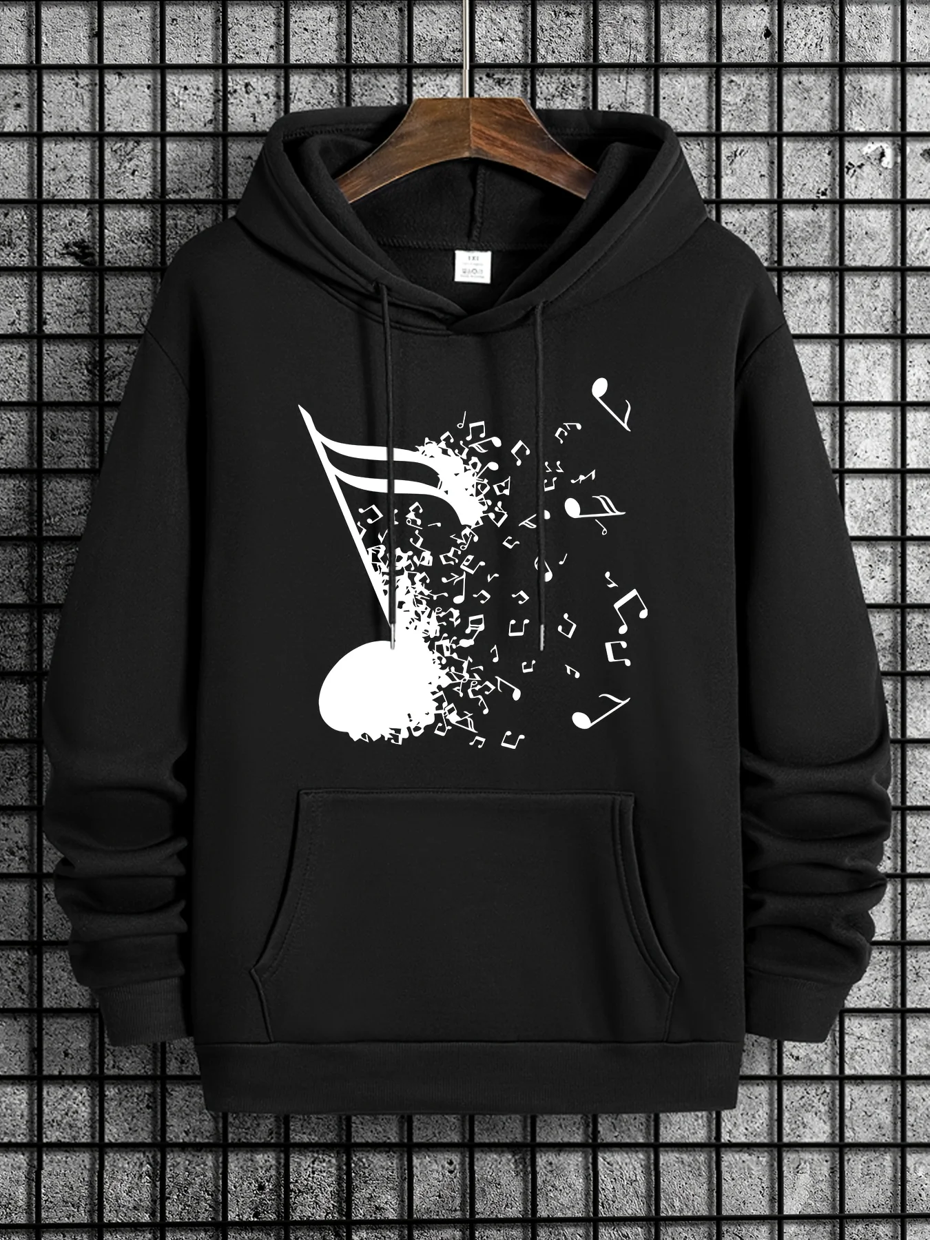 

Мужская толстовка с капюшоном размера плюс с музыкальной нотой и карманом-кенгуру с длинными рукавами, модный повседневный пуловер на осень-зиму