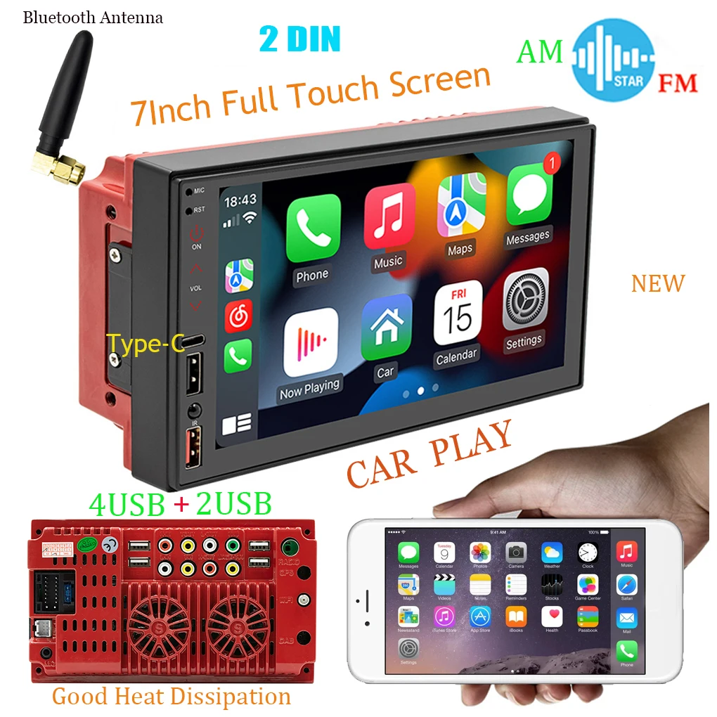 Metal Auto MP5 Player Detachable Subwoofer Type-C Phone Connection Radio