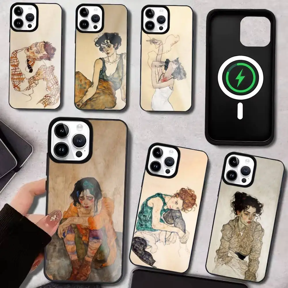 

S-Schiele Painting Art Phone Case For iPhone17,16,15,14,13,12,11 Plus,Pro Max Magnetic For Magsafe Wireless Charging