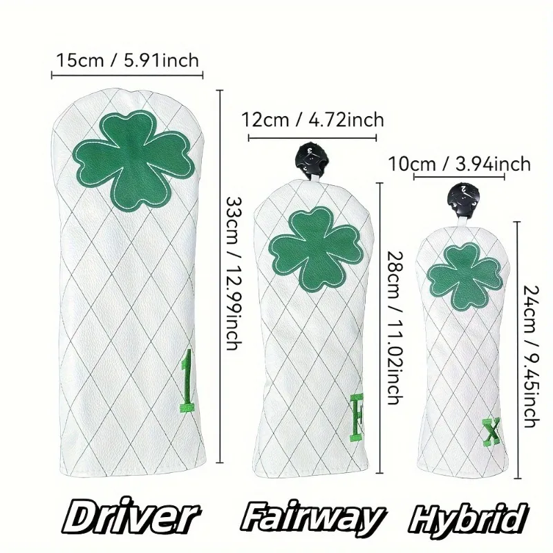 1pc 3pcs Golf Headcovers, Driver Fairway Hybrid Head Cover, Lucky Clover Cross Pattern Golf Head Cover With Number Tags view 6