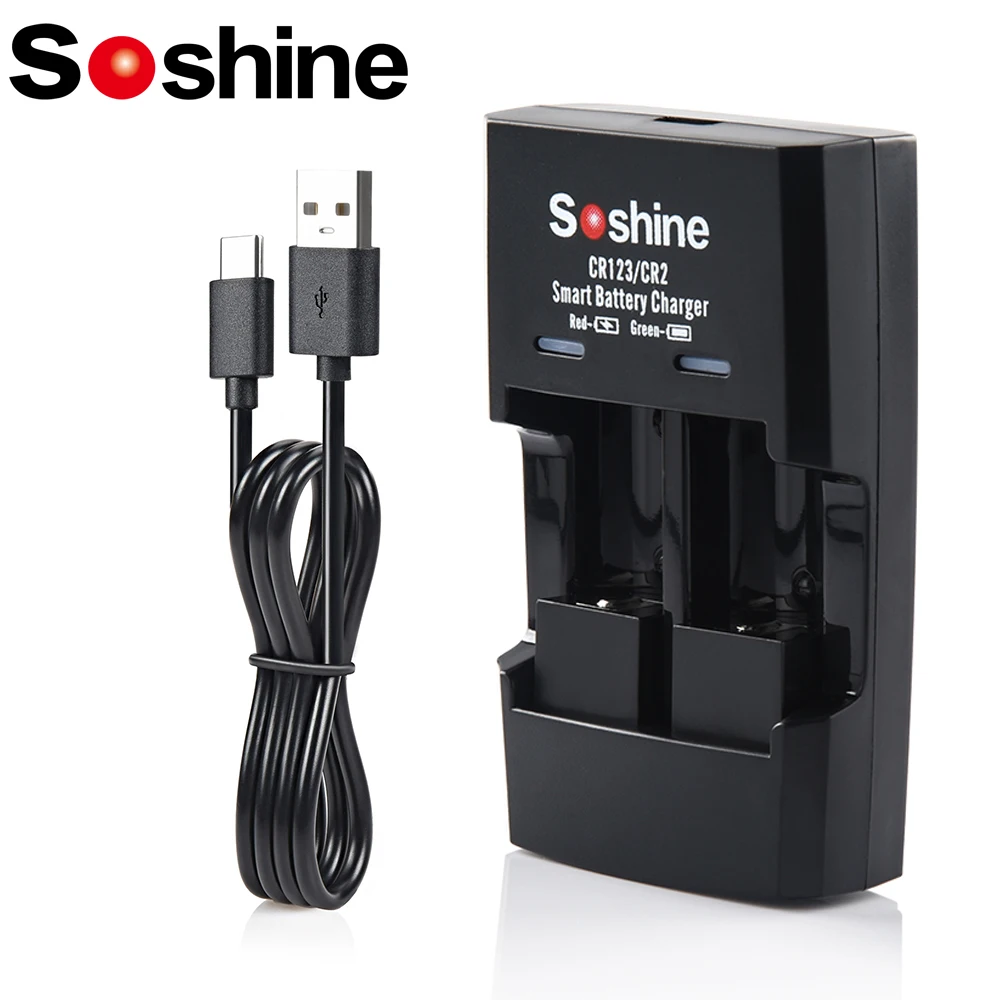 Soshine 3.2V LiFePO4 S5 Battery Charger 3.7V Li-ion S5 Batteries Charger for 2 Slots CR2 RCR123 16340 17335 15266P 16340P USB