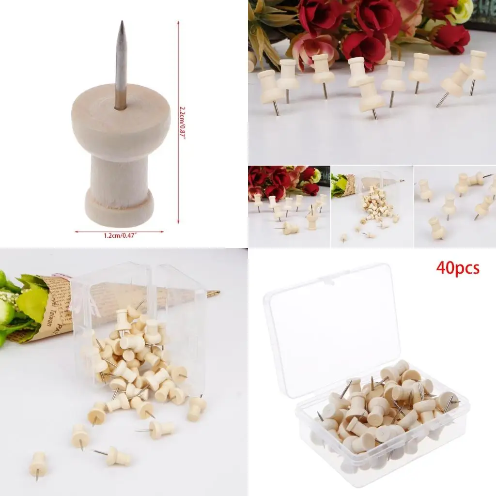 40 Pcs Map Markers Wooden Drawing Photo Wall Studs Cork Board Pins Thumbtack Pushpins Painting Tool