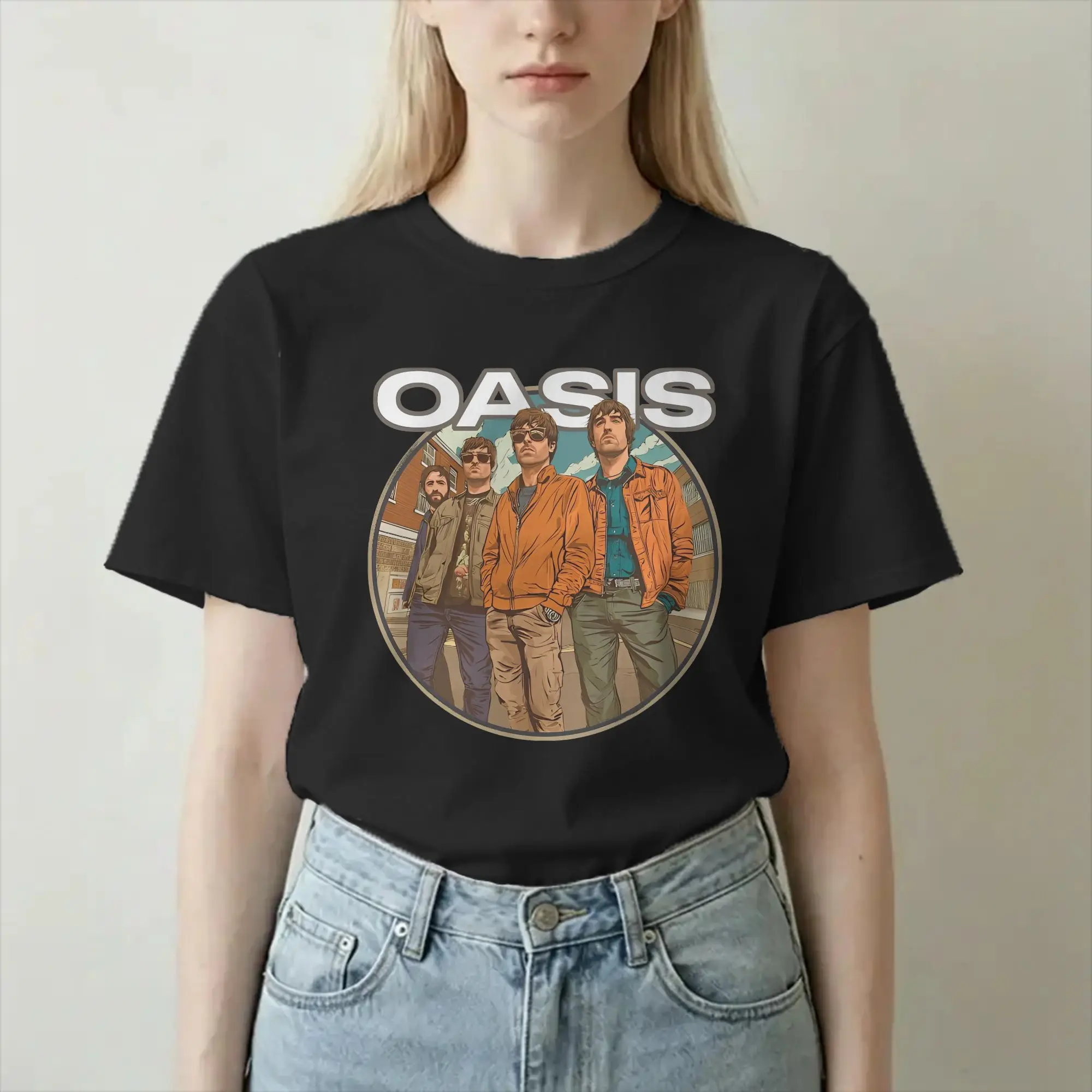 Camiseta unissexo com estampa da banda de rock O-Oasis, feita em puro algodão, de manga curta, com gola redonda, disponível em tamanhos grandes.