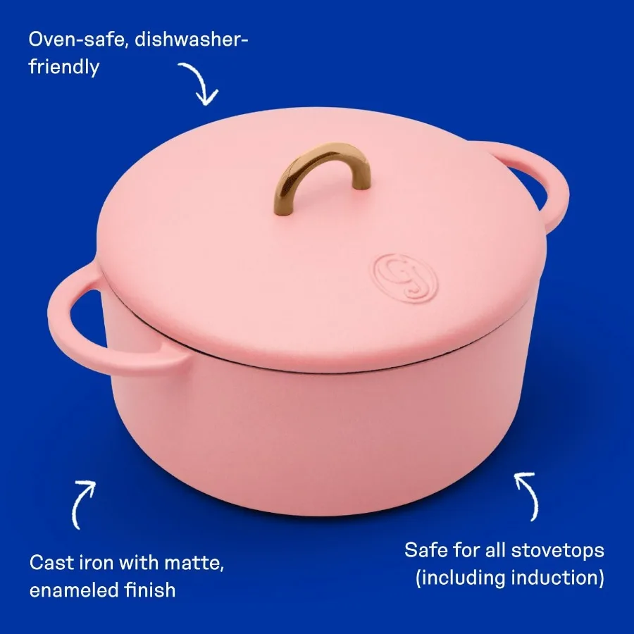 فرن هولندي للأطفال مع غطاء (تافي، 3.5 كوارت) |   حديد الزهر المطلي بالمينا، شكل دائري |   آمنة للموقد والأفران حتى 500 ° ف |   س