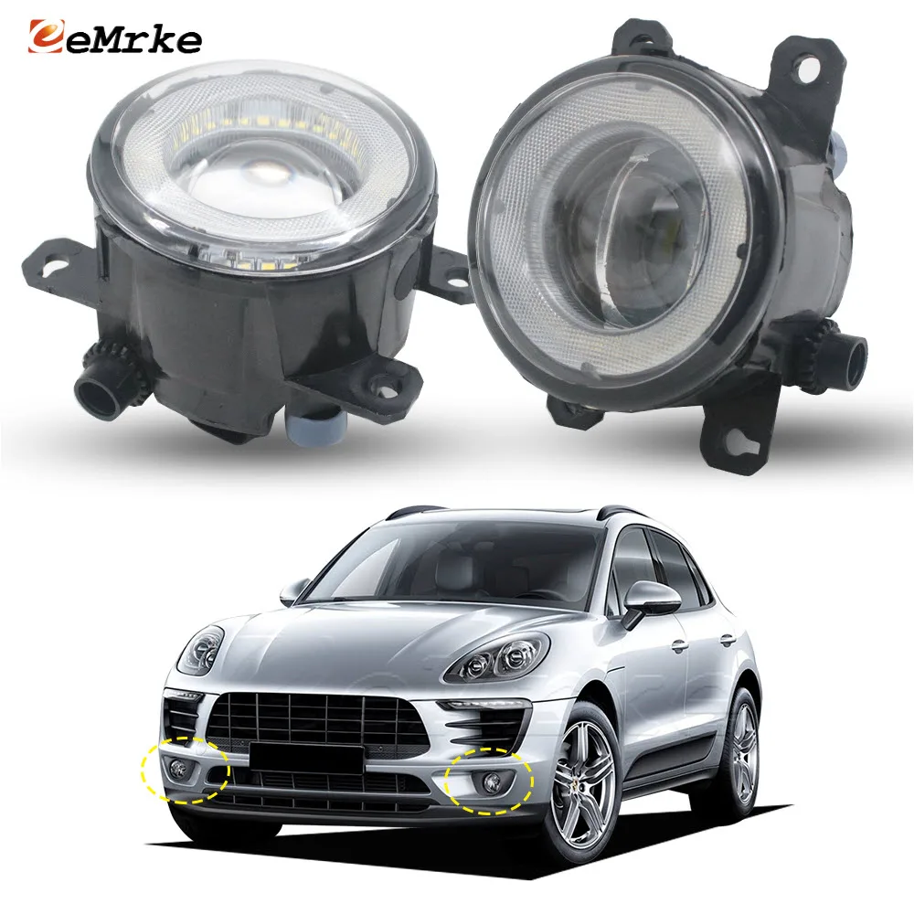 Upgrade LED Car Fog Lights for Porsche Macan 95B 2014 2015 2016 2017 with Lens Angel Eyes External DRL PTF Daytime Running Lamp