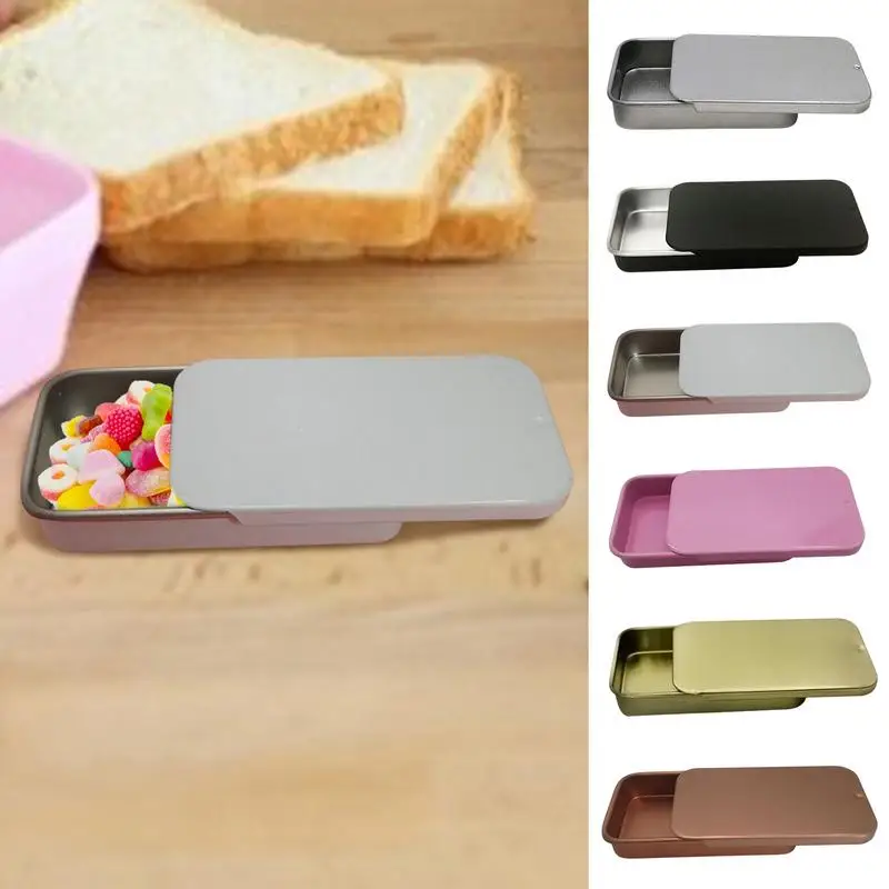 Mini Metal Rectangular Empty Hinged Tins Box Containers Tinplate Push Mini Iron Box Slide Cover Storage Pill Cases Organizer