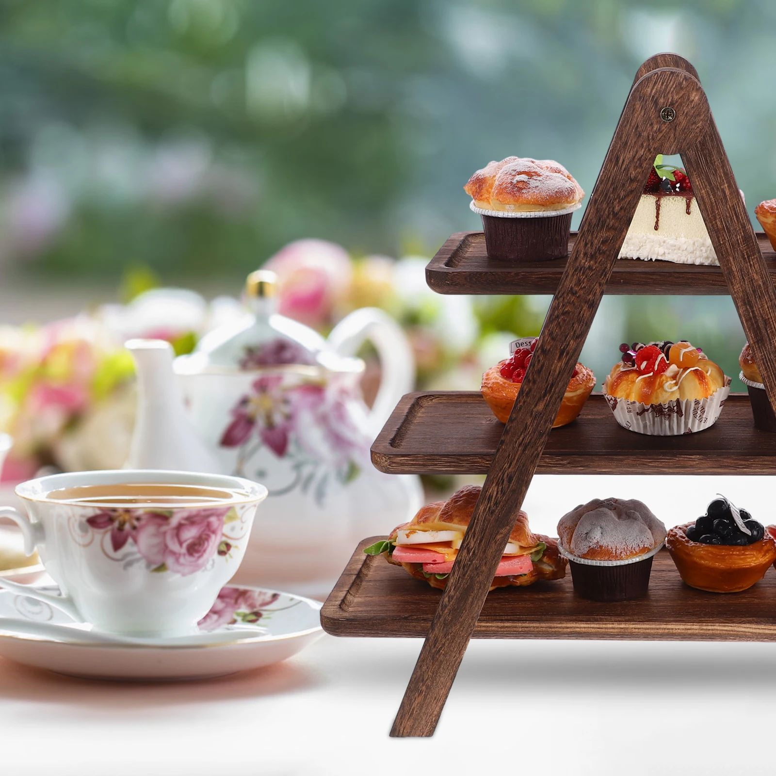 

Wooden 3-Tier Serving Tray Multi-Layer Kitchen Rack Food Storage Organizer Dish Rack Food Plate Holder Wood Trays Serving Tray