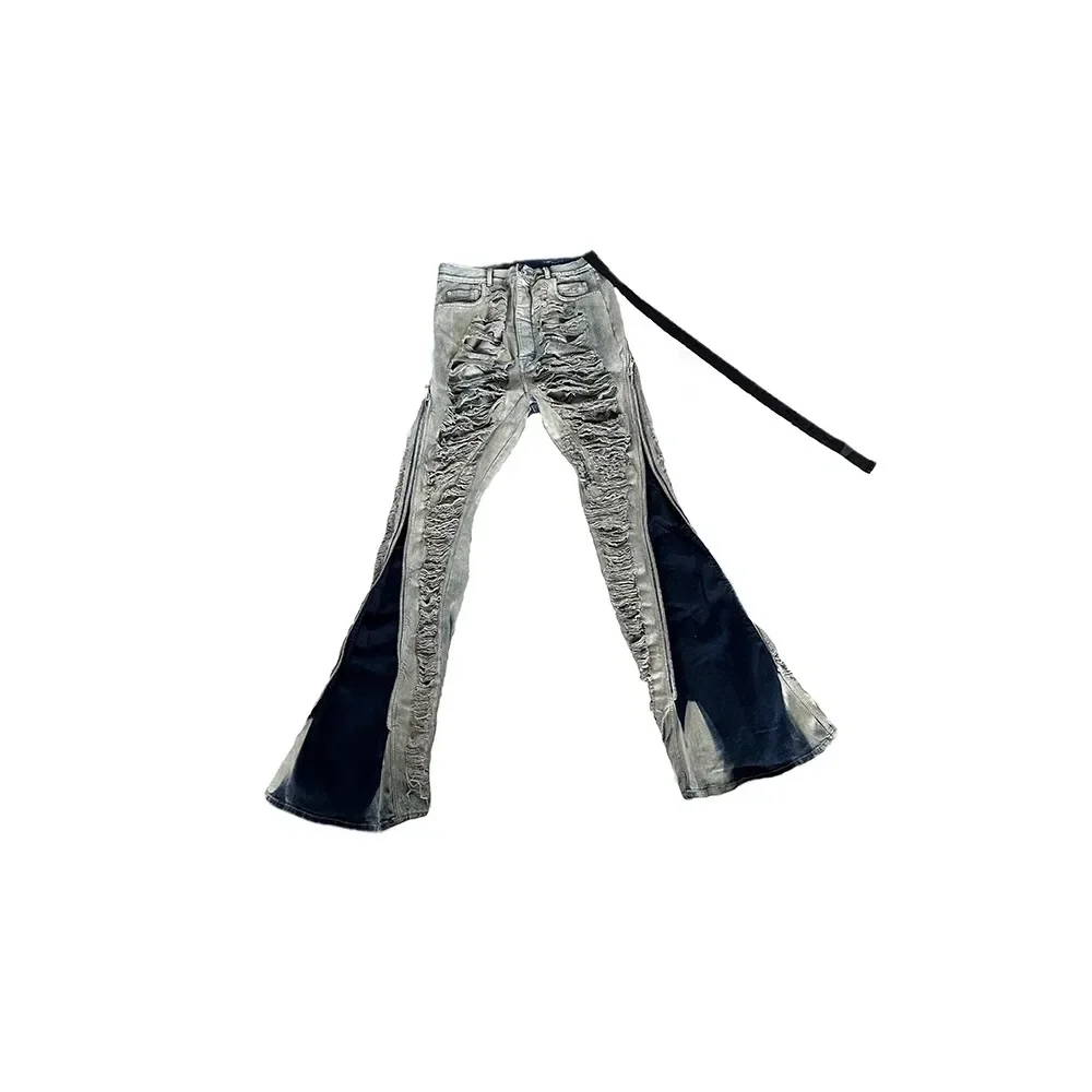 NIGO Men's Vintage Washed Aged Flared Pants Multi Zip Loose Straight Full Length Baggy Jeans #NGTOP11893